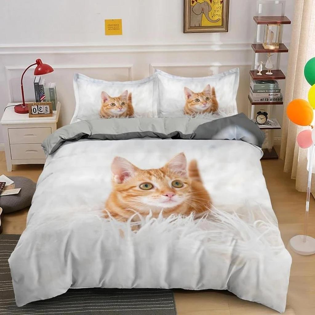 Kitty Pattern Quilt Cover Lovely Pet Cat Bedding Set Animal Printed Covers Pillowcase Single Double King Queen Size Duvet Cover