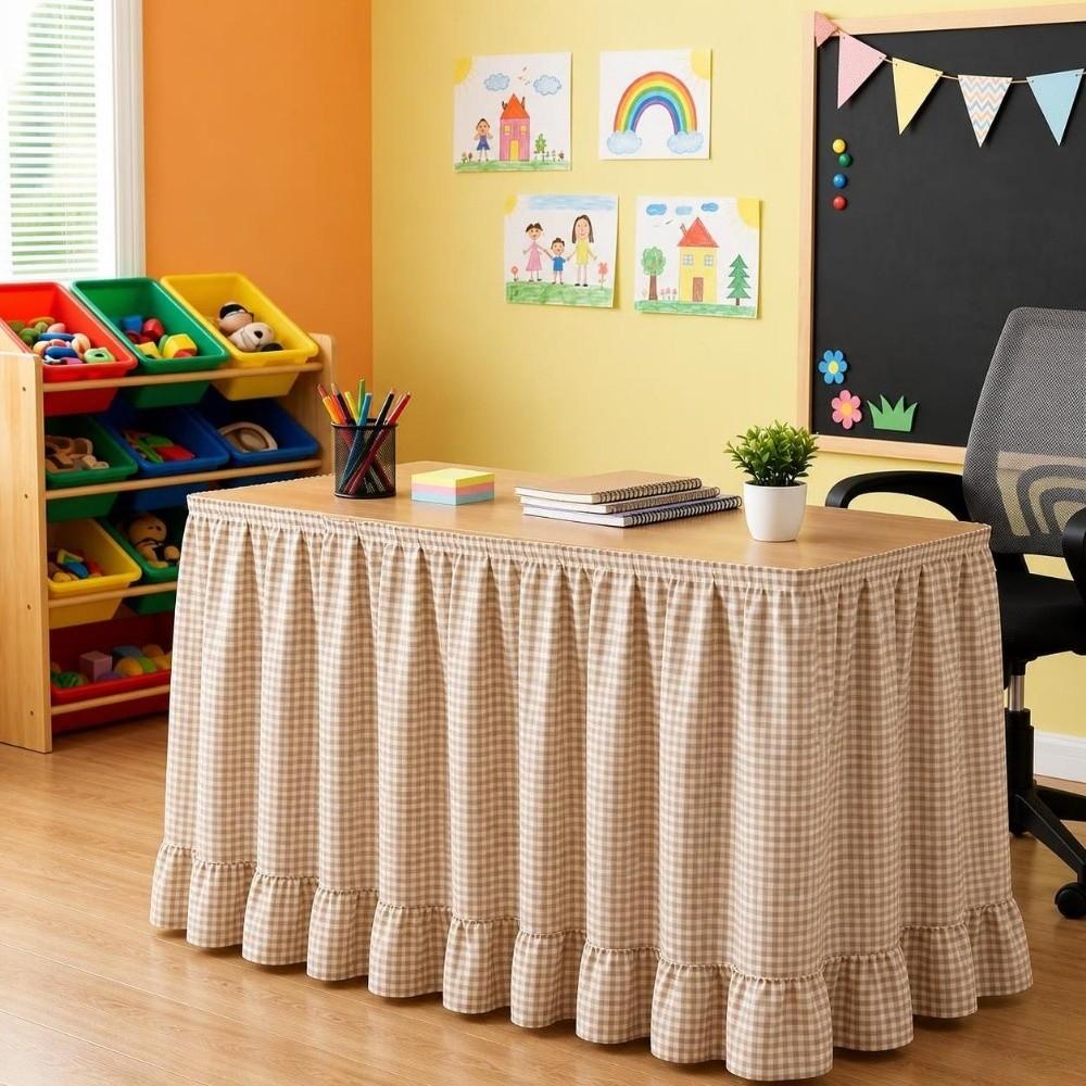 Ruffled Edge Gingham Table Skirt Hook and Loop Plaid Ruffled Table Skirt Wedding