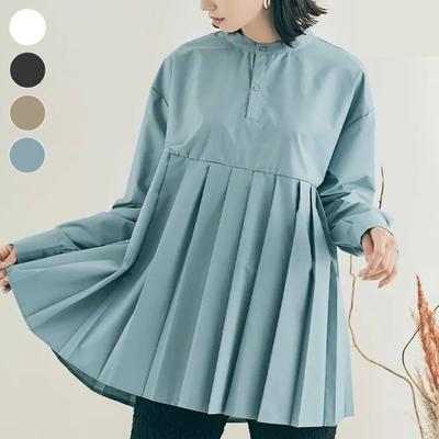 Spring and Summer Loose Casual Pleated Shirt Women's Medium and Long Bottom Women's Shirt New