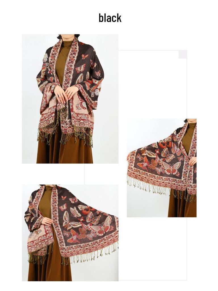 2024 Retro Ethnic Tassel Long Shawl Scarf for Women - Autumn/Winter Fashion Neck Warmer