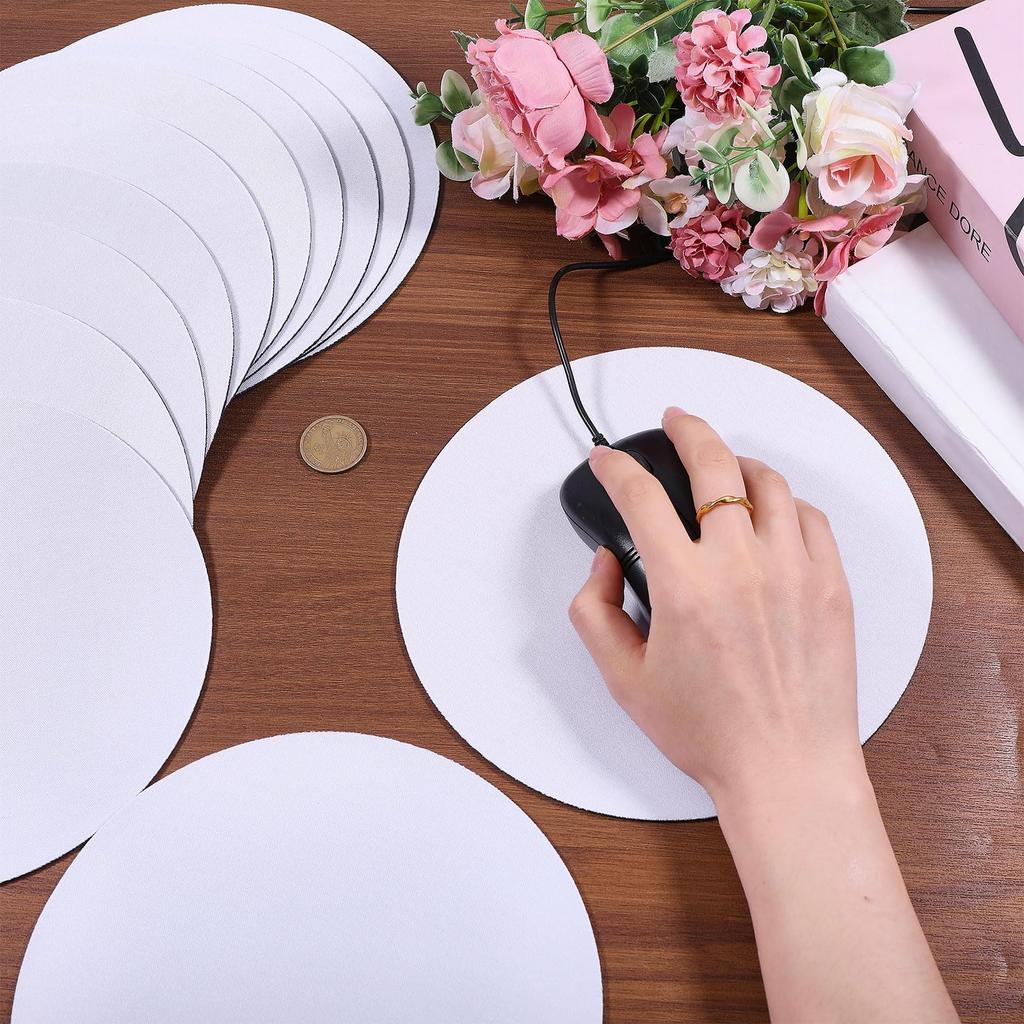 GLOBLELAND White Round Mouse Thermal Transfer Bulk Pack for and Home Use 50-Pack Pads, Printable, 20x20cm, Washable, Available, Non-Slip, Laptops,