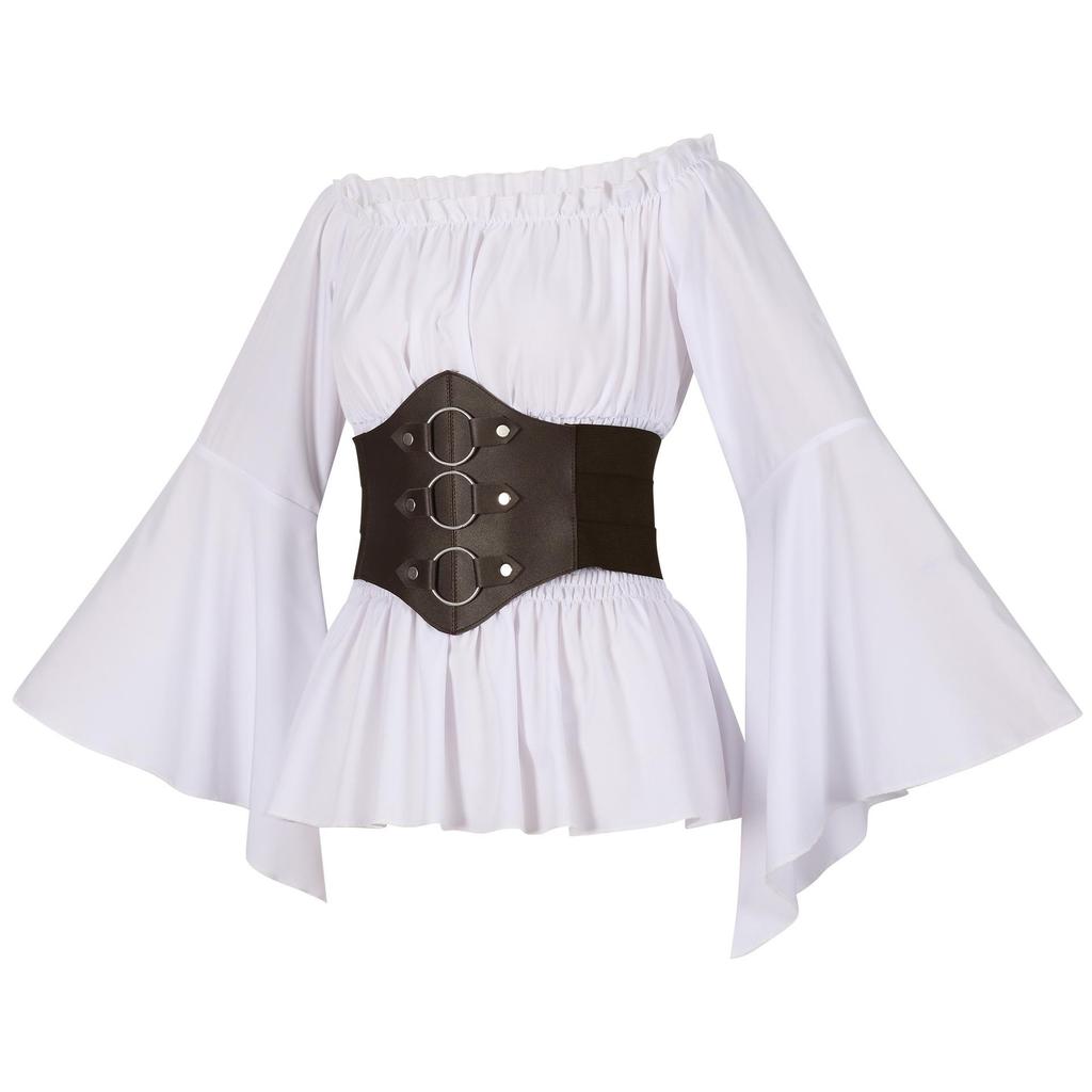 Women's Victorian Ruffle Bohemian Pirate Shirt with Belt