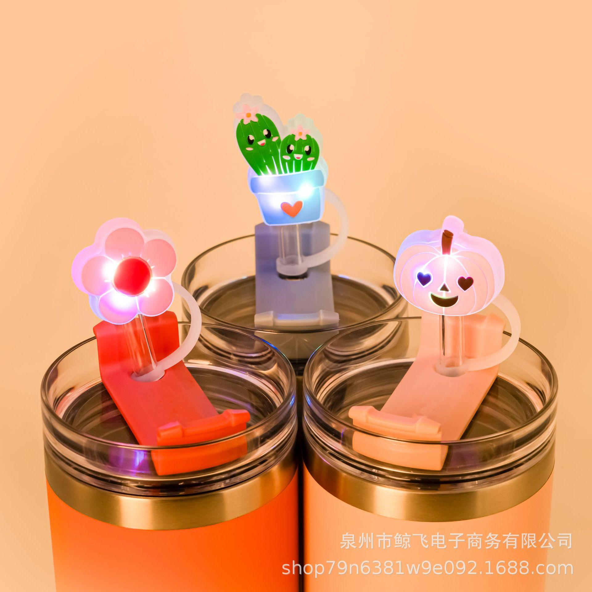 LED Flashing Flower Silicone Straw Cap Dust Plug 10MM
