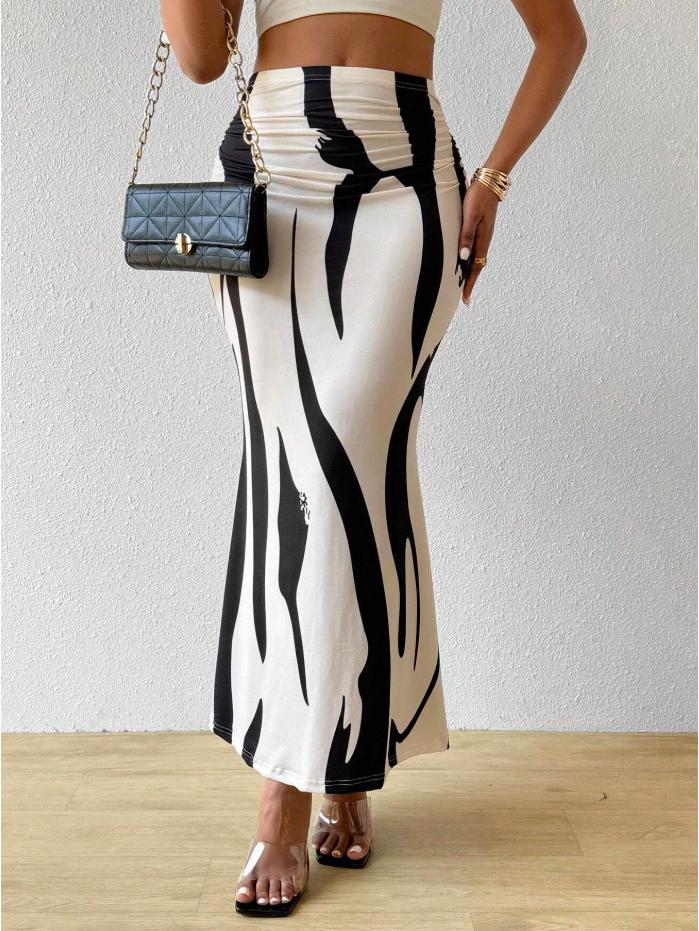 Spring/Summer High-Waisted Digital Print Fashion Skirt for Women