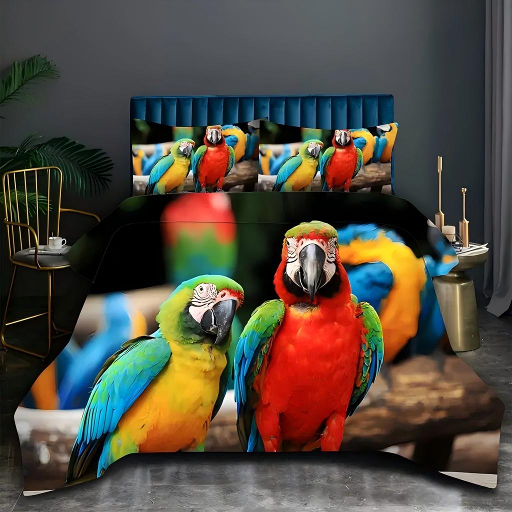 Comforter Two Colorful Parrots Pattern 3D Printed Set Bird Themed Luxury Soft Comfortable Polyester Bedding Set