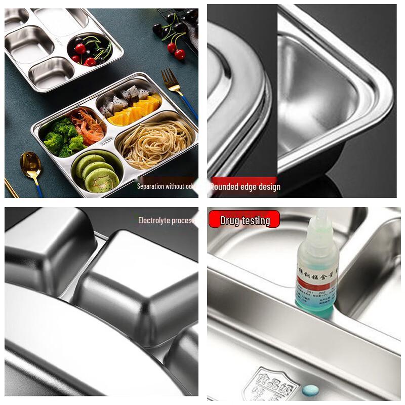 AnYi 304 Food-Grade Stainless Steel 4-Compartment Lunch Box with Lid