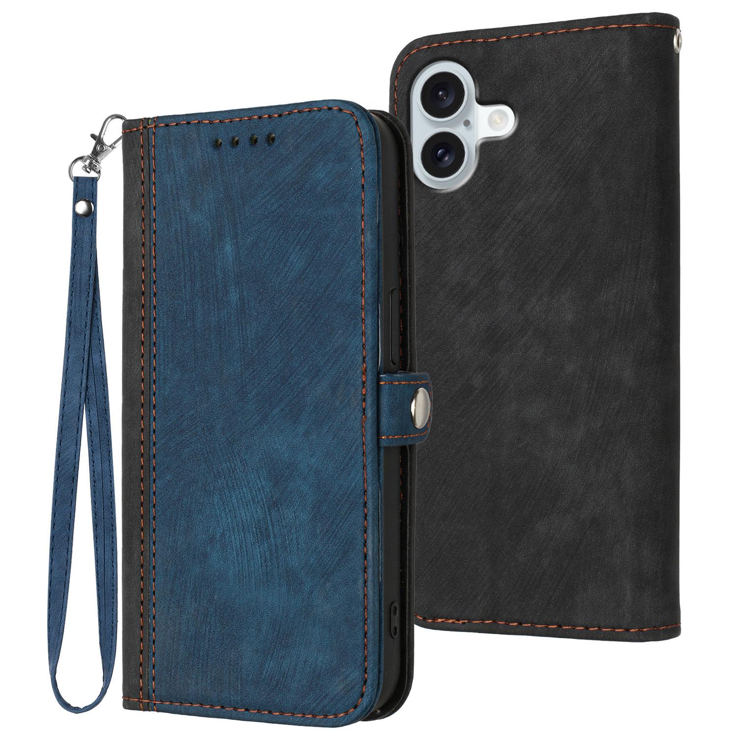 

YX0020 For iPhone 16 Plus Case Skin Touch Texture Leather Wallet Phone Cover Sapphire