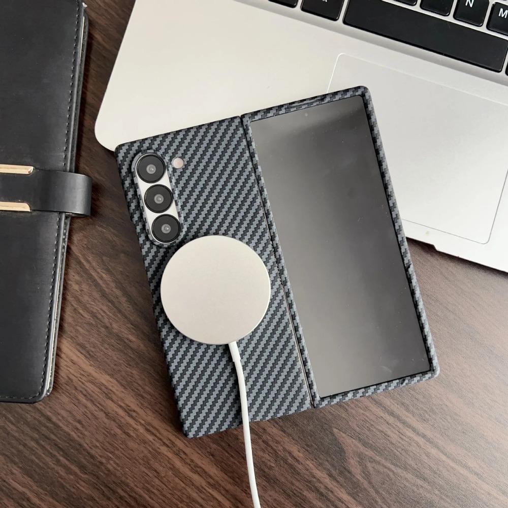 Ultra-thin Carbon Fibre Leather Phone Case for Samsung Galaxy Z Fold 7 6 5 4 3 Magsafe Wireless Charging Screen Shockproof Protect Cover