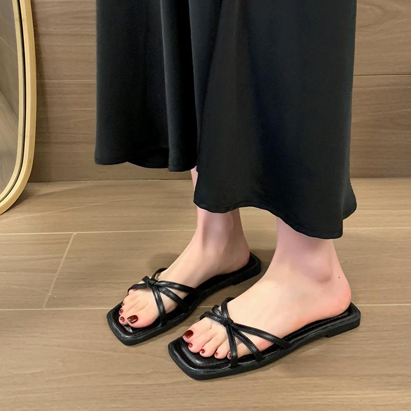 Summer Women's Flat Slippers Breathable Hollow Cross Design Female Outdoor Beach Slides Large Size Casual Street Ladies Shoes