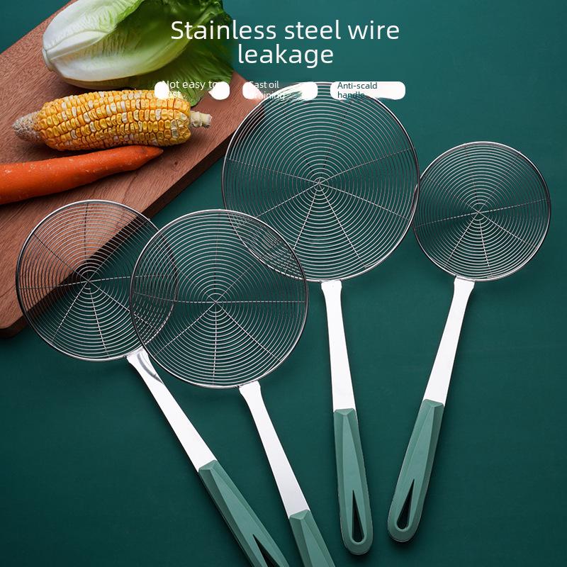 Nerezový síťový odkapávač na nudle a hranolky, domácí horkovzdušný hrnec na olej a vodu, děrovaná naběračka na pikantní horkovzdušný hrnec, kuchyňské náčiní