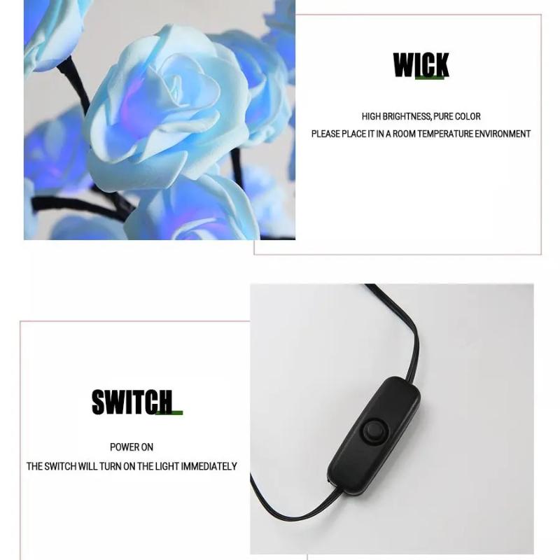 LED Rose Tree Lamp, USB Powered Flower Night Light, Atmosphere Lighting for Holiday Parties Weddings Gift Lover Home Decor