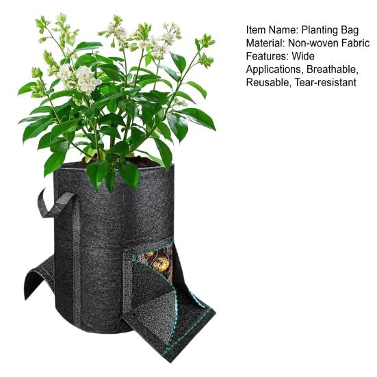 Gallon Potato Grow Bag with Pull-Down Harvest Window Non-woven Fabric Planting Bag Breathable Growing Bag with Visible