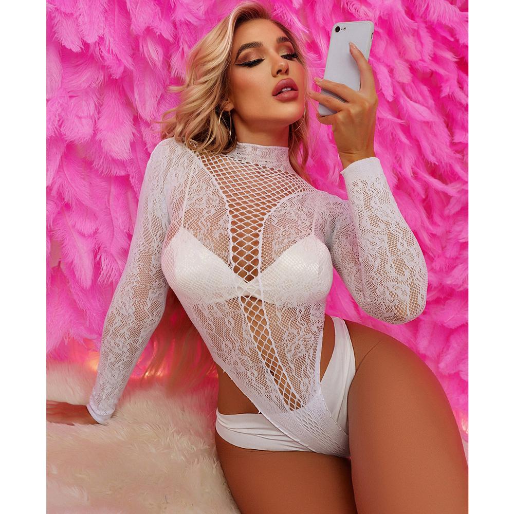 New Sexy Bodycon Lingerie Outfits Women Mesh Transparent Temptation Bodysuit Erotic Fishnet Slim Jumpsuit Costume Nightgown