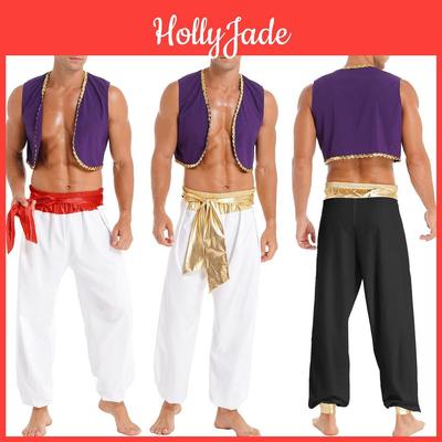 Mens Arabian Prince Costume Halloween Cosplay Fancy Outfits Waistcoat With Bloomers Pants