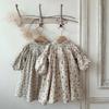 Spring Baby Girl Retro Court Princess Floral Dress with Flower Bud Collar.