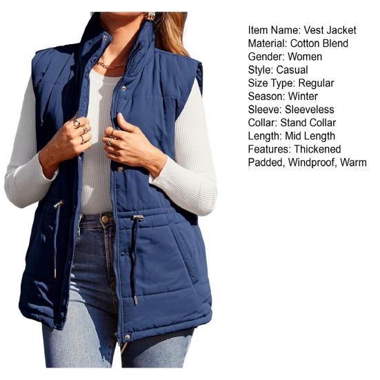 Zimní dámská vesta kabát zesílená vycpaná knoflíková zapínání stojáček bez rukávů