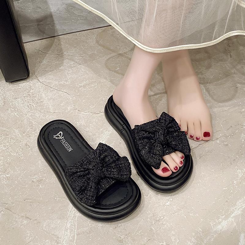 

Elegant Bowknot One-Strap Sandals Women s 2025 Summer Fairy Style Thick Sole Platform for Dresses Outdoor 40 чёрный