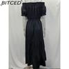 BITCED Long Dress with Open Back and Elastic Waist Popular Bohemian Style with Open Shoulders