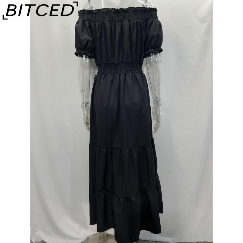 BITCED Long Dress with Open Back and Elastic Waist Popular Bohemian Style with Open Shoulders