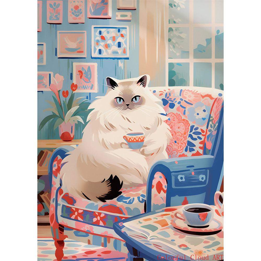 5D DIY Diamantmalerei Kreuzstich Stickerei Lustiges Tier Niedliche Schwarze Katze Weiße Katzen Vollrunde Bohrer Heimdekor Wandkunst Geschenk