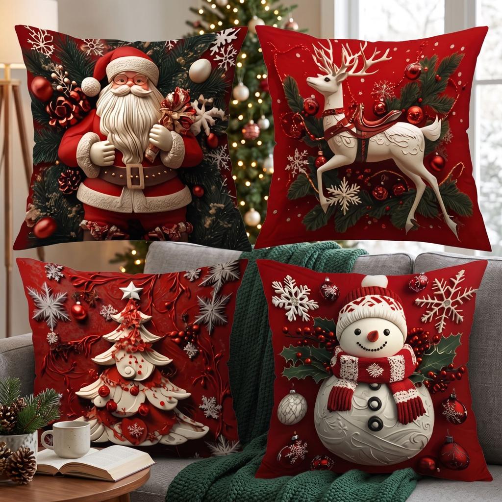 4 Pack Christmas Throw Covers, Cushion Pillowcases for Sofa Couch Home Decor