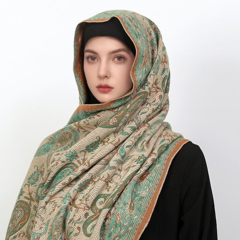 

Thicken Embroidery Cashmere Winter Scarves Women Pareo Cape Warm Muslim Shawl Chunky Headscarf Wrap Ladies Elegant Poncho Turban 65x180cm