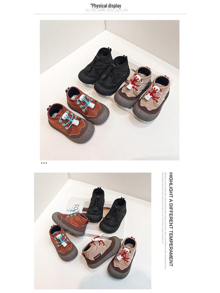 Pantofi de Bumbac Block de Culoare pentru Copii Mici Toamnă/Iarnă - Ghete Scurte Căptușite cu Lână pentru Fete și Băieți