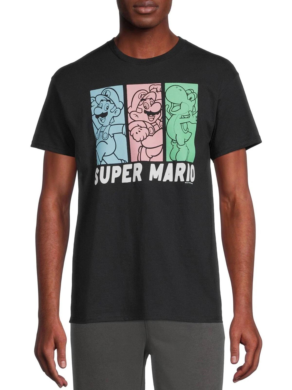 Super Mario Mens Super Mario, Luigi, Yoshi Black Shirt New 3XL XL