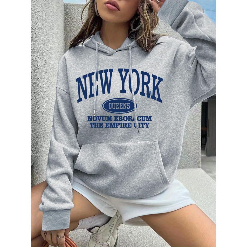 Print Solid Color Drawstring Hoodie, Pullover Drawstring Kangaroo Pocket Active Hooded Sweatshirt, Women's Sweatshirts