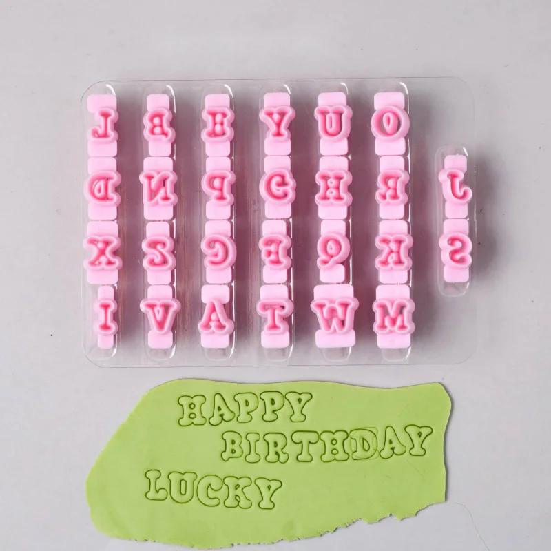 26pcs/set Alphabet Cake Molds Cakes Sugar Paste Letter Cookies Cutter Words Press Stamp Baking Embossing Mould for Home DIY Cake