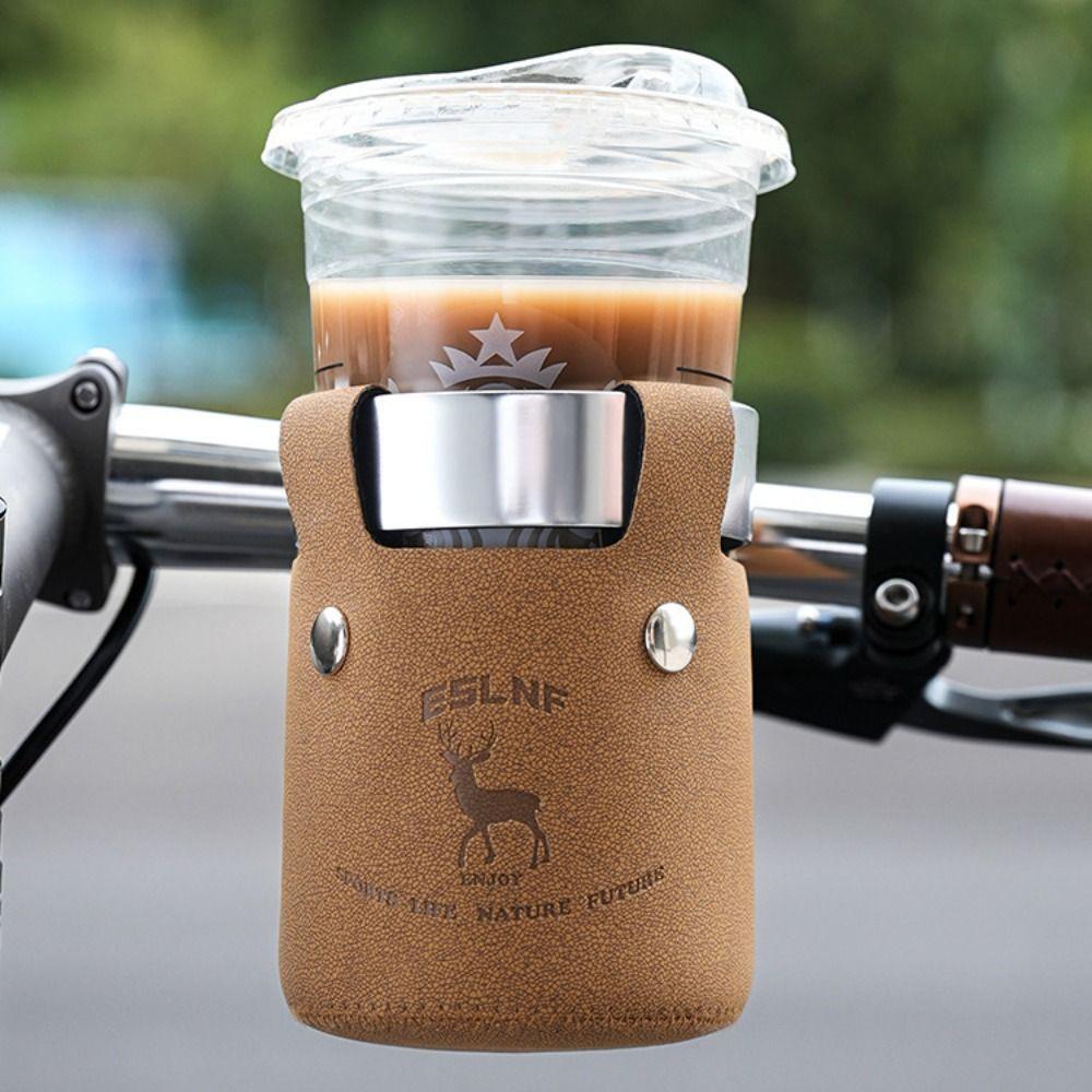 Metal Clamp Cycling Water Bottle Cage Leather Material Portable Cycle Cup Holder Aluminum Handlebar