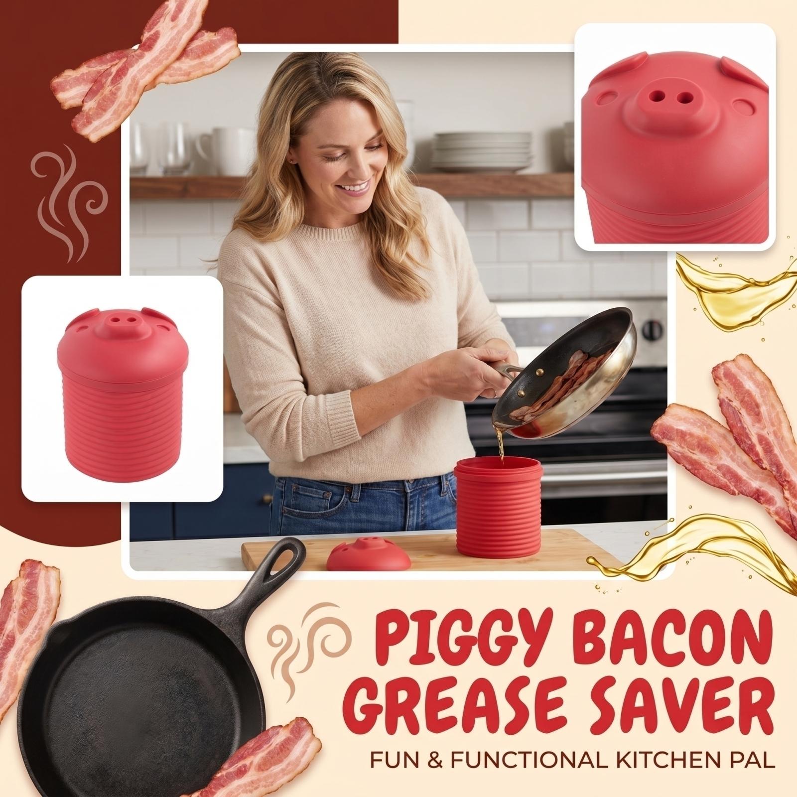 Silicone Bacon Grease Container with Pig Design Lid Grease Storage Jar for Cooking Oil and Bacon Fat Collection Kitchen Accessory One Size красный