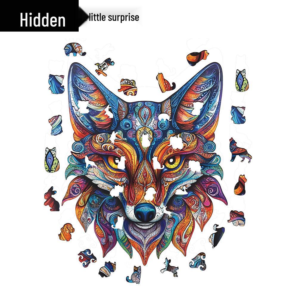 HOOLOOG Handmade Totem Fox Cross-Stitch Wooden Puzzle and Decorative Painting Gift