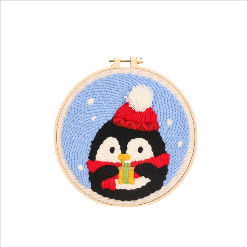 Cotton Embroidered Fabric Punch Needle Embroidery Kit Christmas Collection Easy DIY Play Punch Needle Kits with Embroidery Hoop