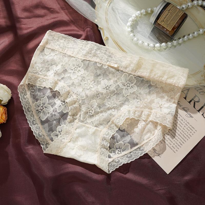 

Жіночі французькі чисто сексуальні мереживні трусики середньої посадки, зручні дихаючі труси XL