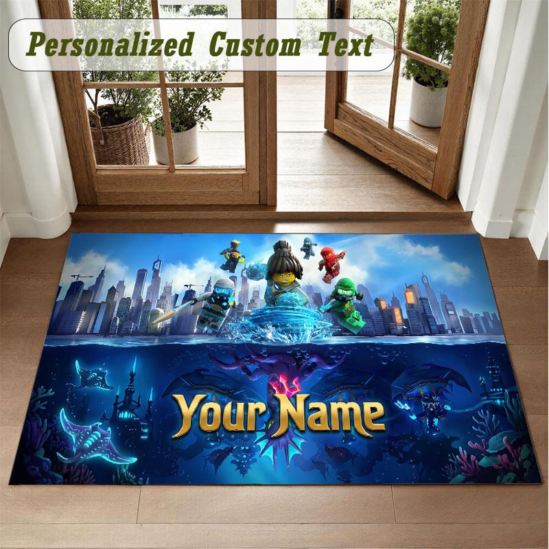 Crystal Velvet Square Rug Custom NameLEGO Ninjago Pattern Non Slip Home Floor Decor Rug