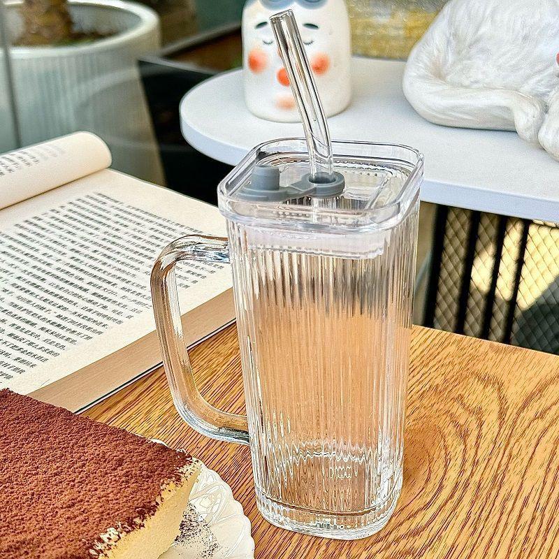 Ins Style Square Glass Cup with Handle - Perfect for Coffee, Tea, or Milk Beverages