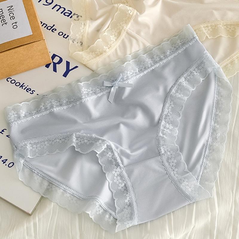 Female Summer Thin Model Contracted Ice Silk Pure Color Sweet Bowknot In Waist Breathable Triangle Briefs