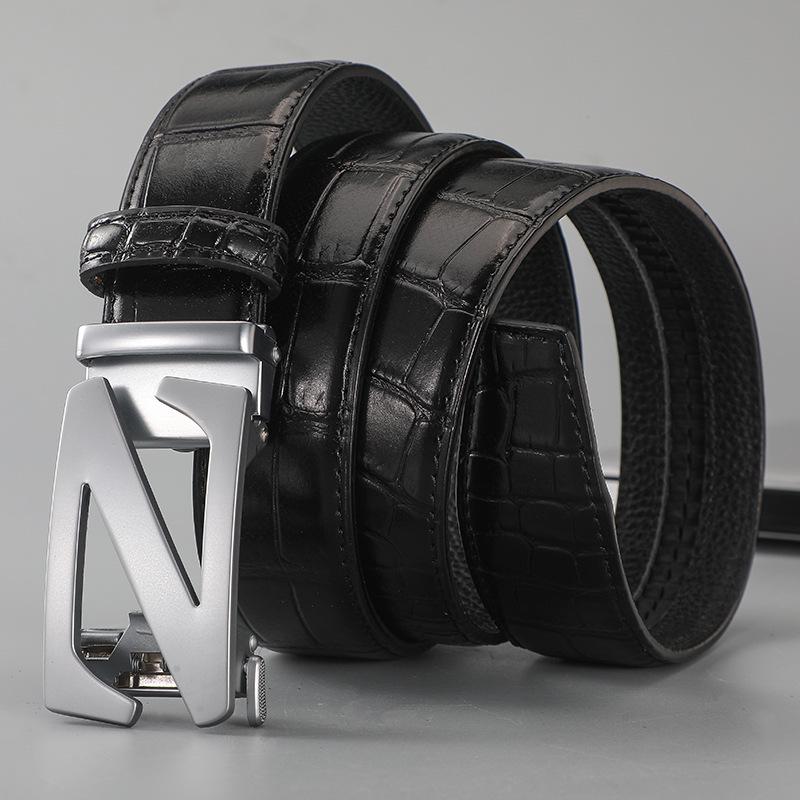 Men's Genuine Leather Automatic Buckle Belt - 2024 Top Layer Cowhide Business Style for Youth