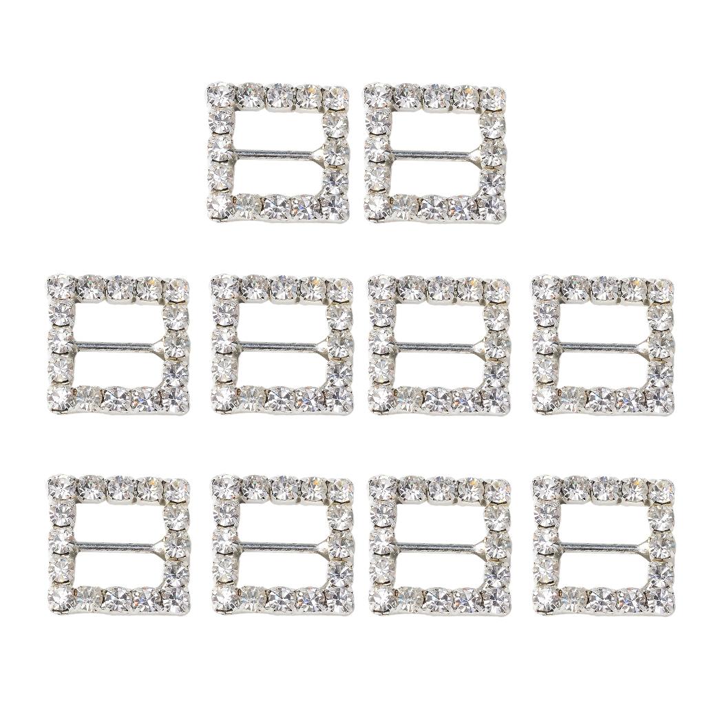 10pcs 14mm Square Shape Alloy Rhinestone Crystal Buckle Ribbon Slider for Wedding Party Invitation