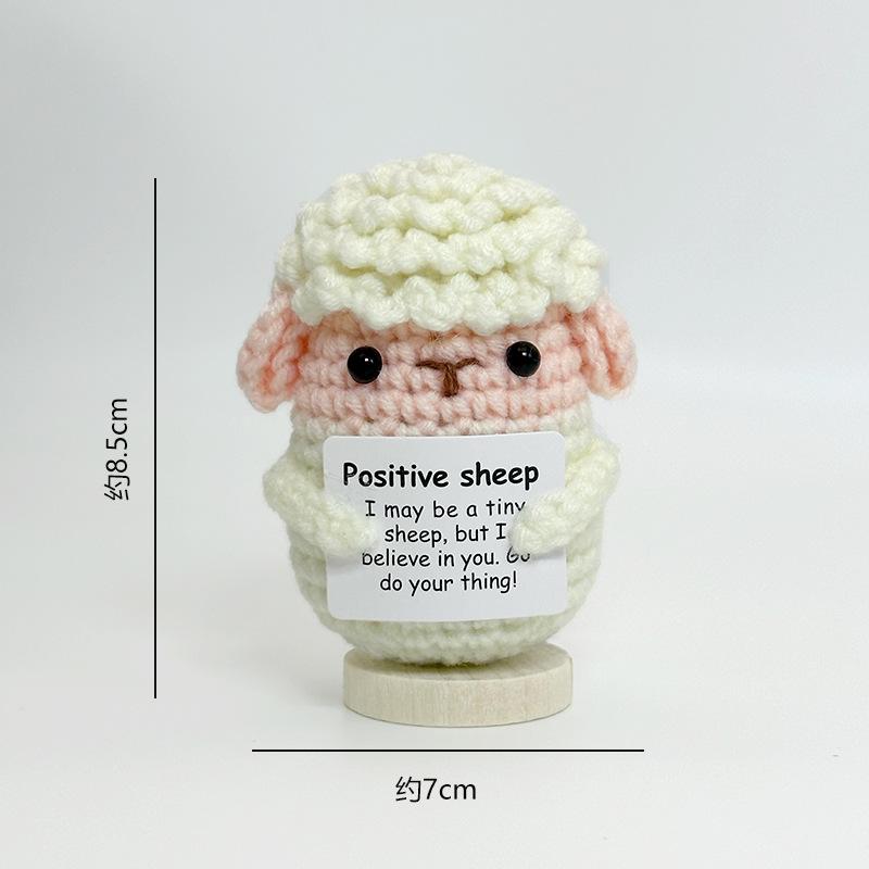 Cute Handwoven Knitted Positive Energy Sheep Dolls With Card Funny Crochet Emotional Support Animal Sheep Desktop Ornament Gifts