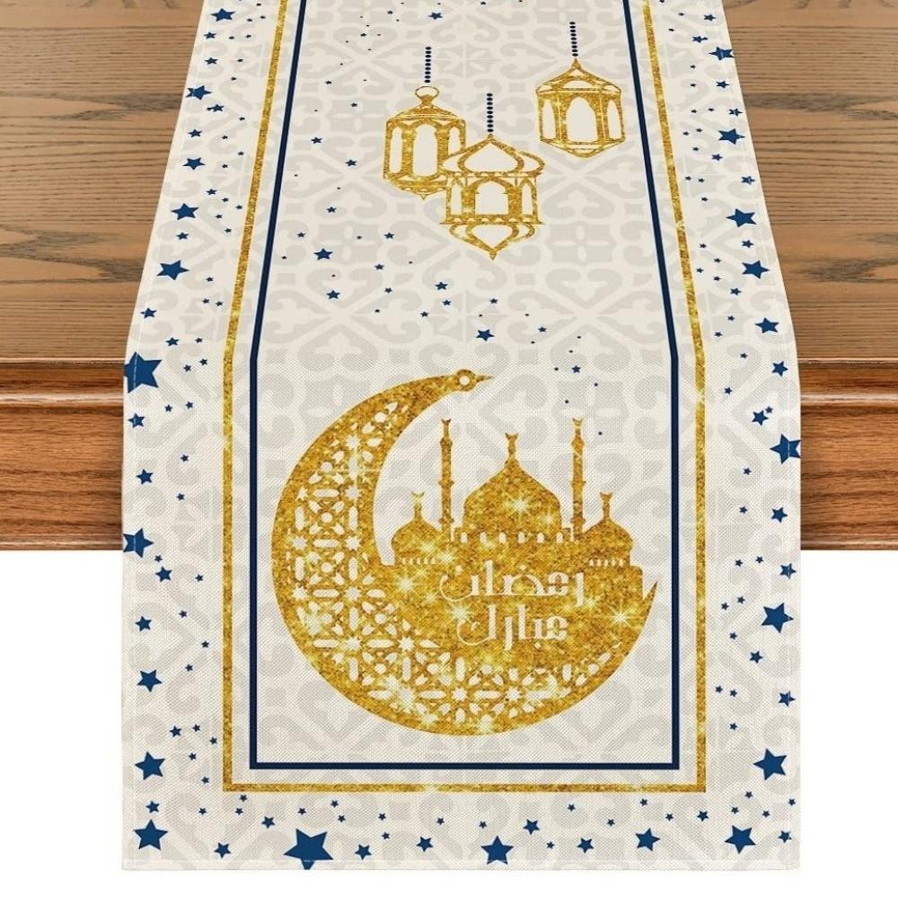 Castle Lantern Pattern Ramadan Table Runner Thickened Islamic Table Runner  Ramadan Festival