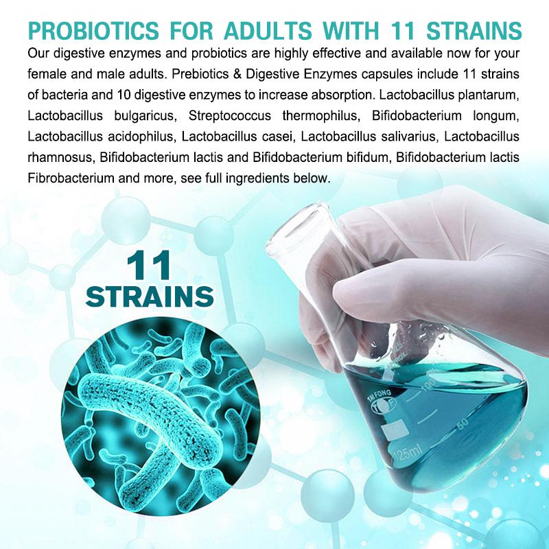 Bcuelov Probiotic Capsules with Digestive Enzymes Relieve Bloating Enhance Nutrient Absorption 120 Capsules