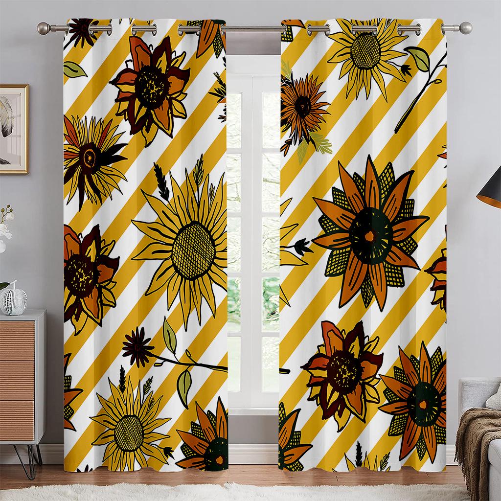 Beautiful Sunflower Sea of Flowers Curtains Living Room Bedroom Kitchen Balcony Window Decor 2 Panel Landscape