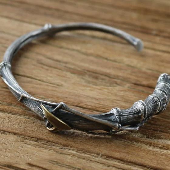 Yan Yu 2024 Bamboo Open Bangle: Handmade Retro Ethnic Jewelry