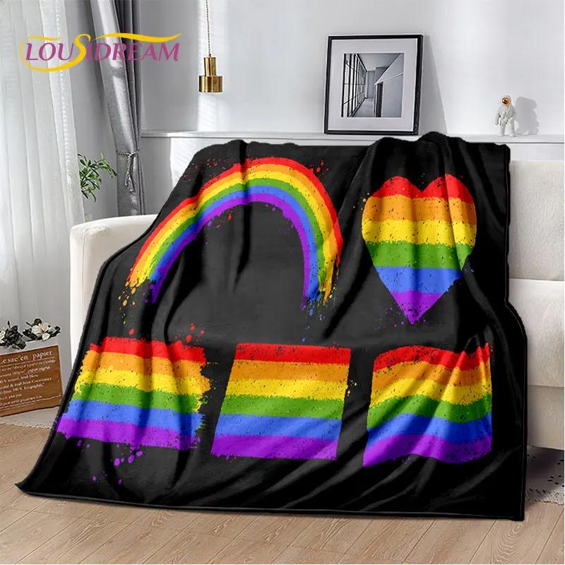 Pătură moale de pluș cu iluzie de culoare cromatică curcubeu, pătură de flanel pentru sufragerie dormitor pat canapea husă de picnic