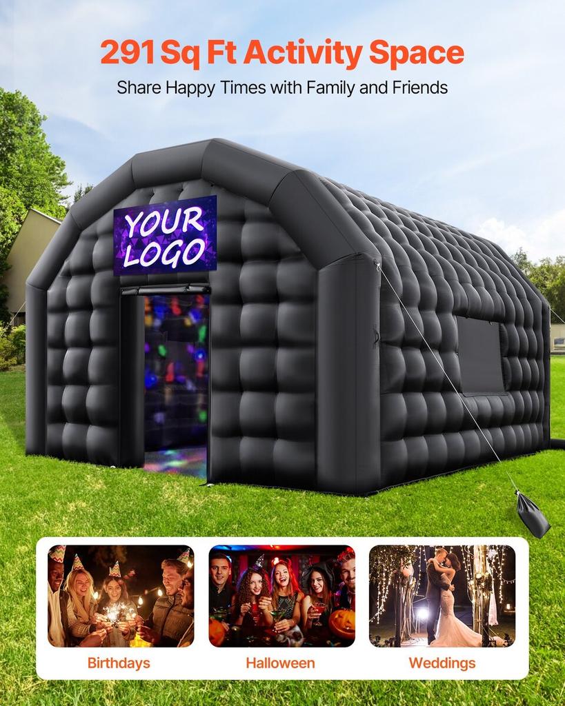 Inflatable Nightclub, 5.4 X 5 X 4.2 M Inflatable Party Tent with 680W Blower & Sandbag, Ventilated Blow Up Night Club with 2 Windows, Air Cube House