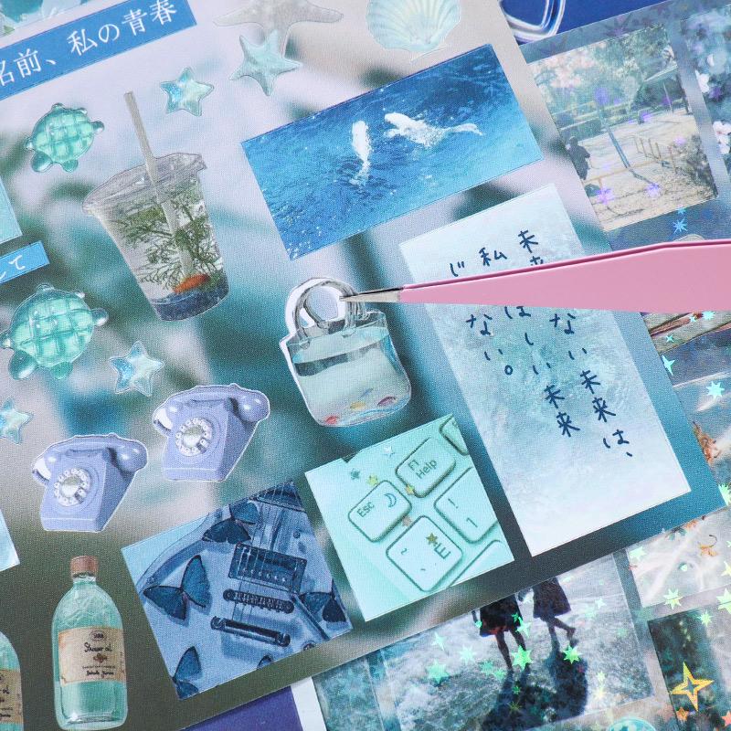 30sheets Kawaii girl style Japanese Showa glitter film die-cutting sticker book DIY scrapbook background decoration sticker