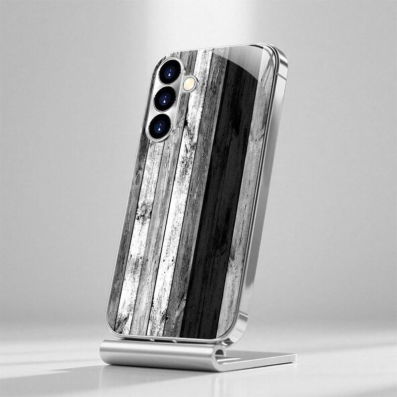 Gold-plated tempered glass phone case, compatible Galaxy S26 S25 S24 S23 S22 Ultra Plus. Features a black and white color scheme