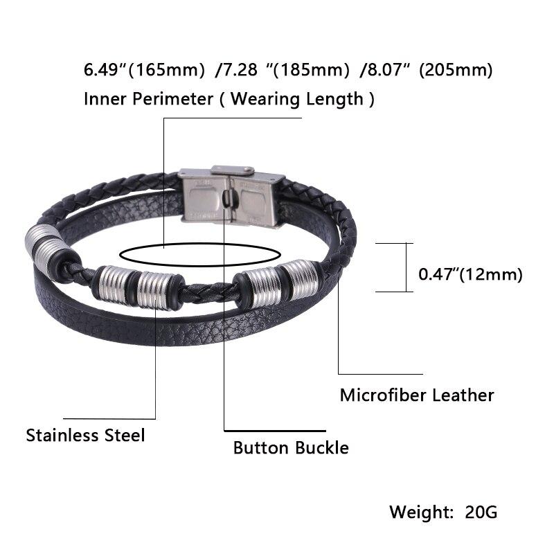 Fine Stainless Steel Jewelry Multi-Layered Men's Black Leather Charm Bracelet HipHop Rock Bangles Christmas Gift